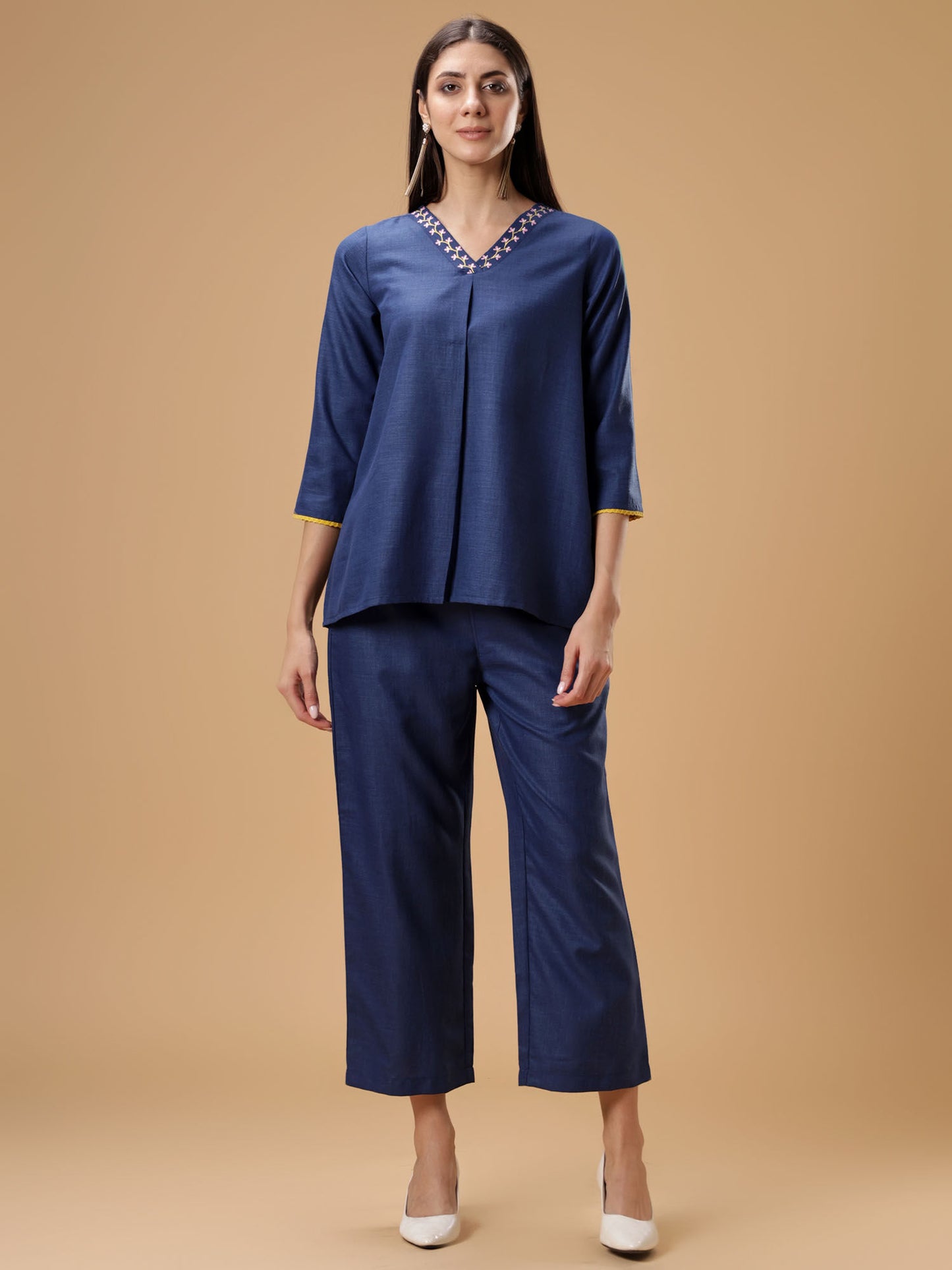 V-Neck Tunic with Pant Blue (Set of 2)