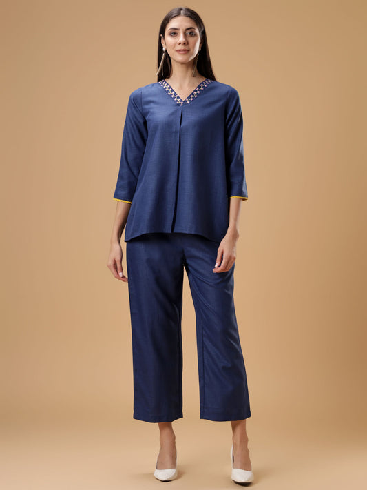 V-Neck Tunic with Pant Blue (Set of 2)