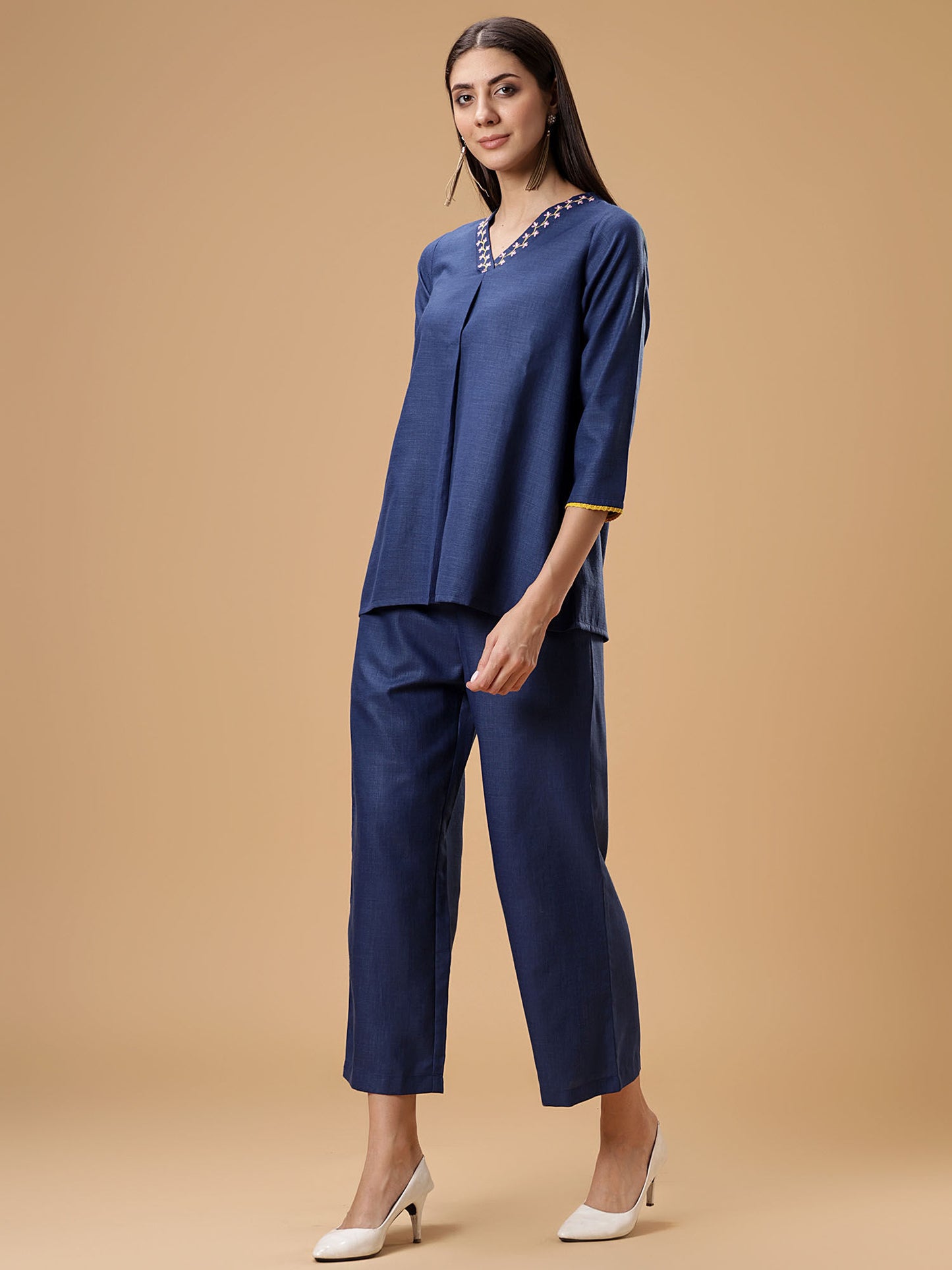 V-Neck Tunic with Pant Blue (Set of 2)