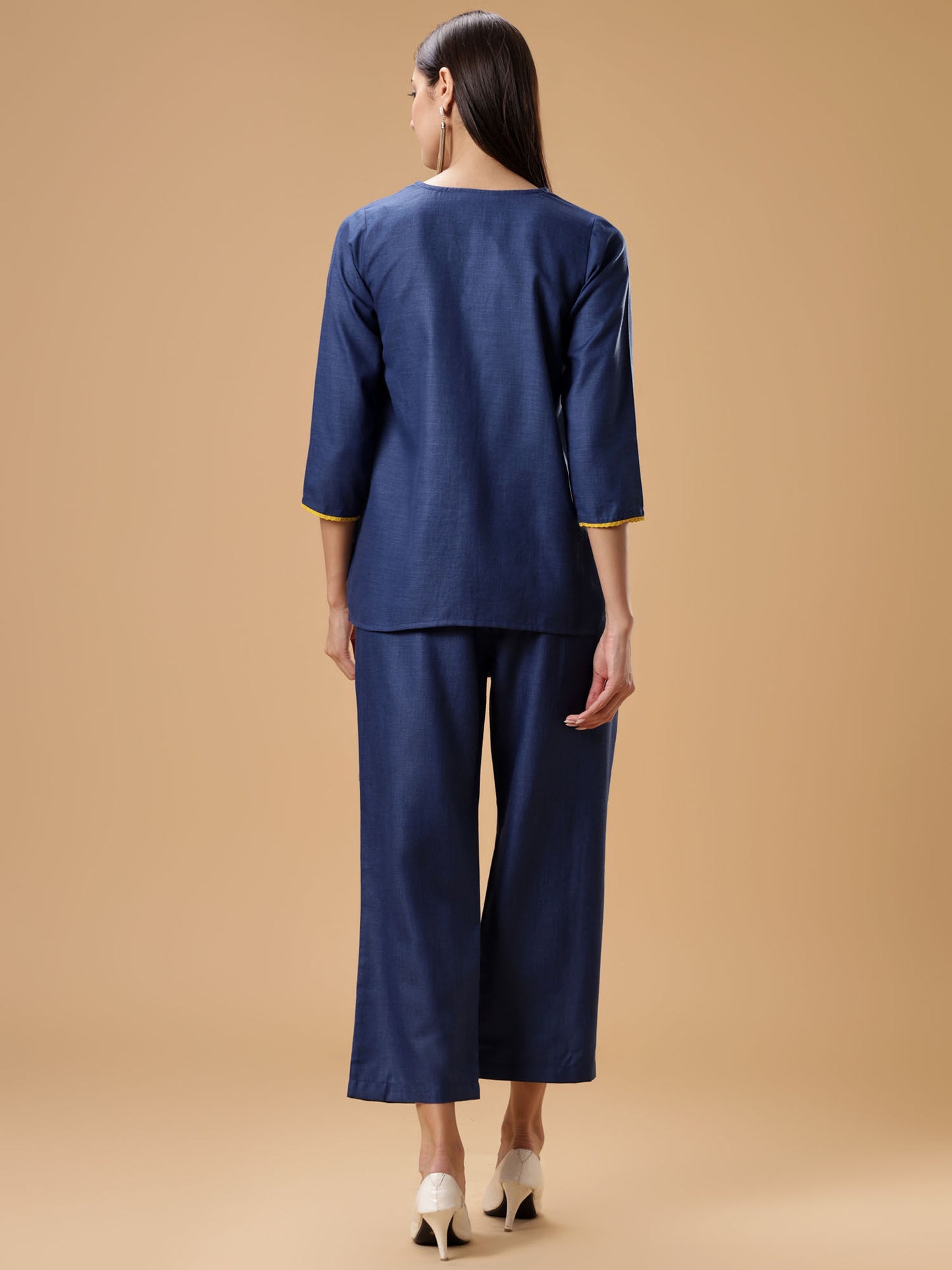 V-Neck Tunic with Pant Blue (Set of 2)
