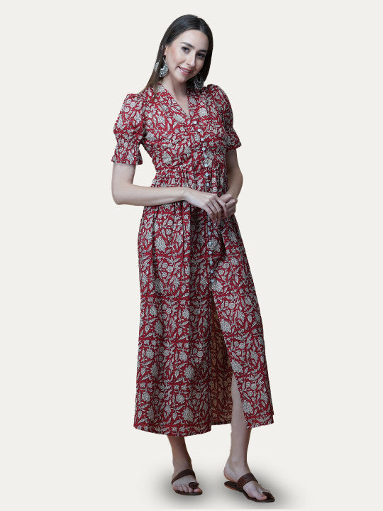 GULAB CHAND TRENDS Floral Printed Cotton A-Line Ethnic Dress