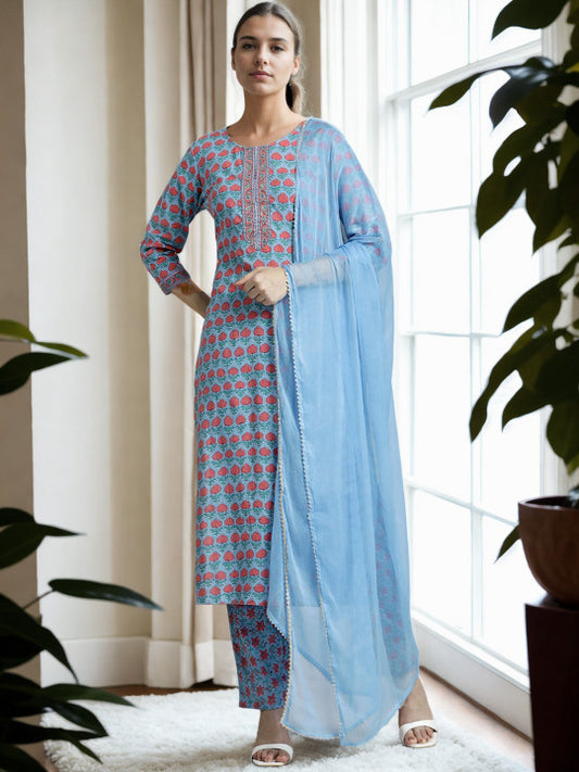 Jaipur Kurti Floral Printed Pure Cotton Suit Set