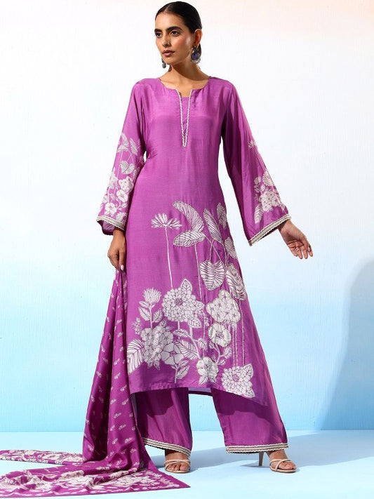 Bani Women Floral Printed Pure Silk Straight Style Kurta