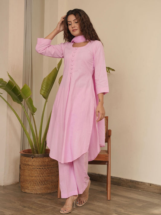 Baby Pink Cotton Kurta with Pant & Dupatta (Set of 3)