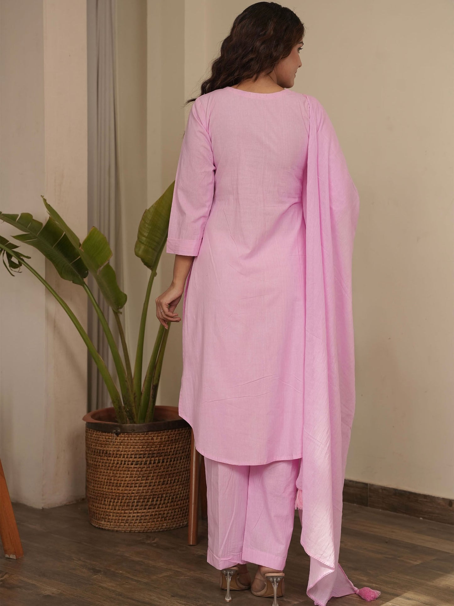 Baby Pink Cotton Kurta with Pant & Dupatta (Set of 3)