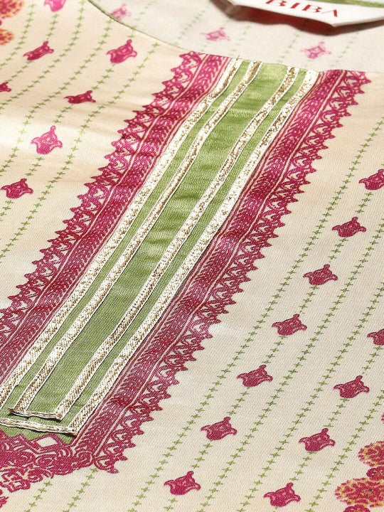 Biba Ethnic Motifs Printed Regular A-LIne Kurta with Trousers & Dupatta