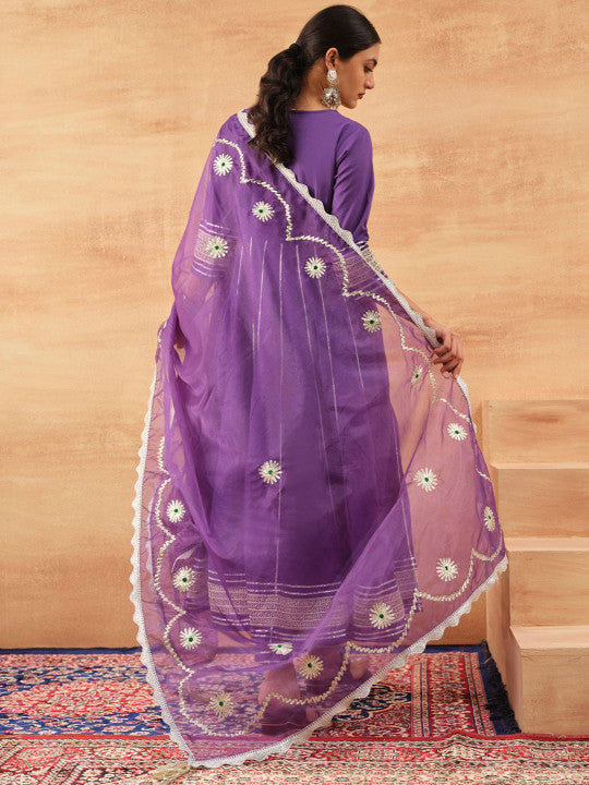 Ishin Gotta Patti Pure Cotton Anarkali Kurta With Trouser & Dupatta