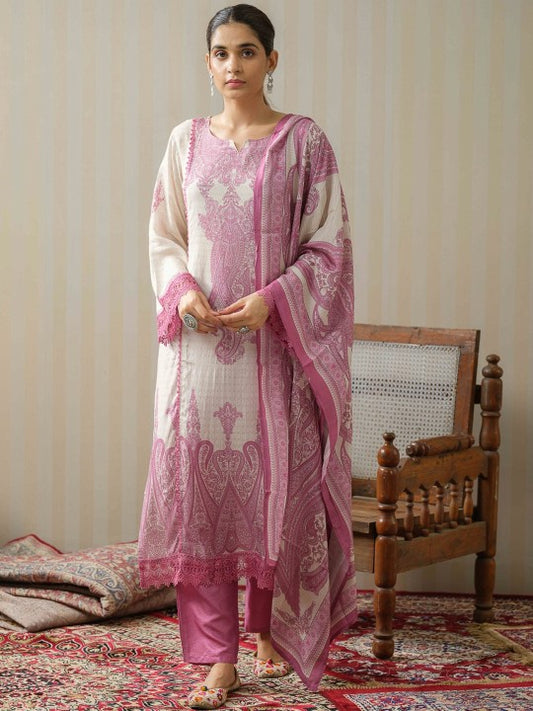House of Pataudi Ethnic Motifs Printed Straight Kurta With Trouser & Dupatta Set