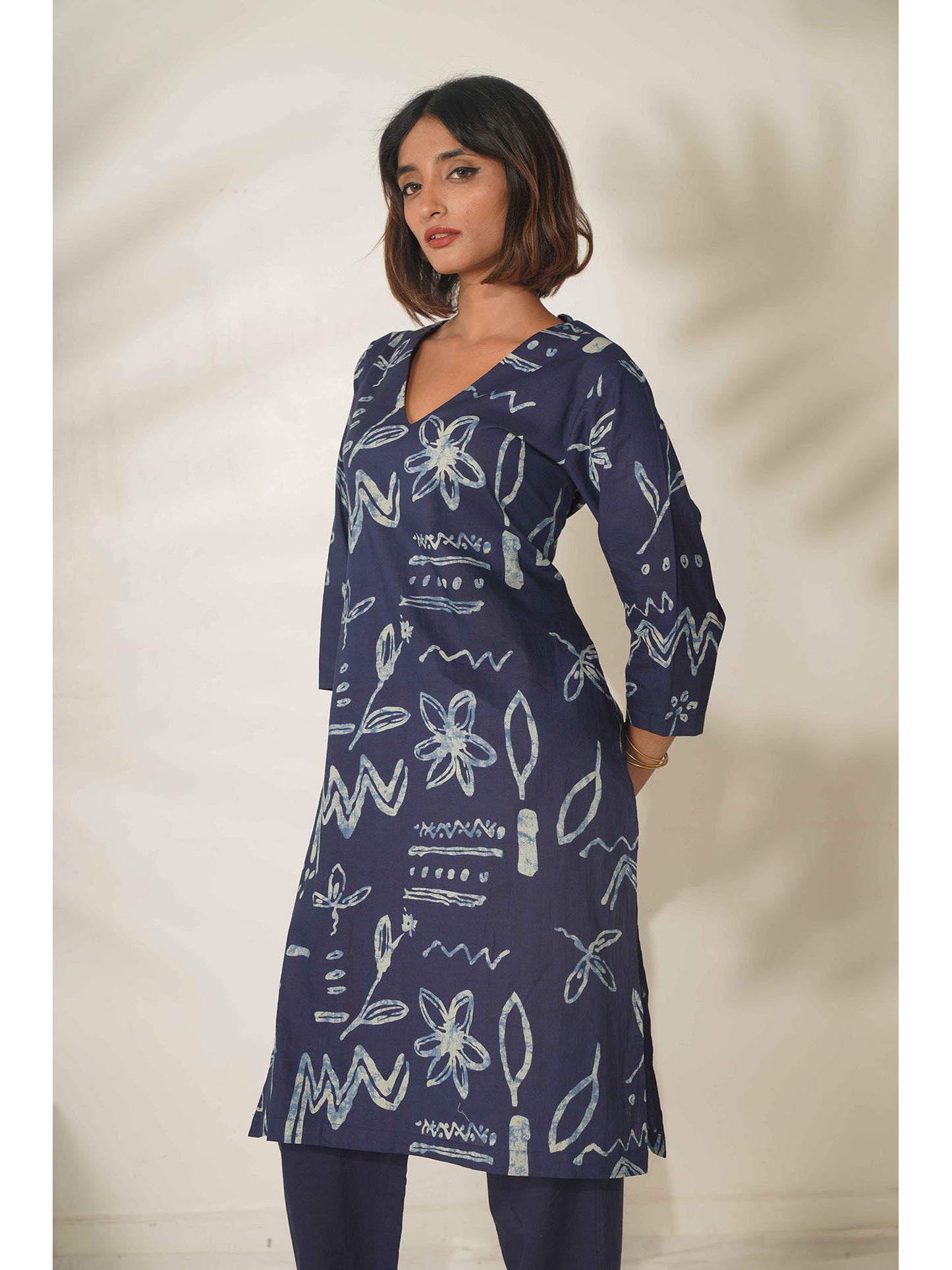 Women Abstract Printed Cotton Blue Co-Ord (Set of 2)