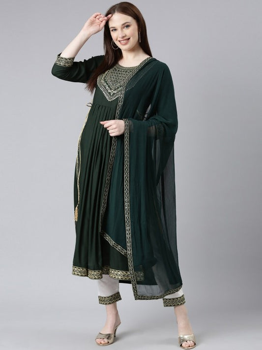 ERISHA Ethnic Motif Embroidered Mirror Work Kurta With Trousers & Dupatta