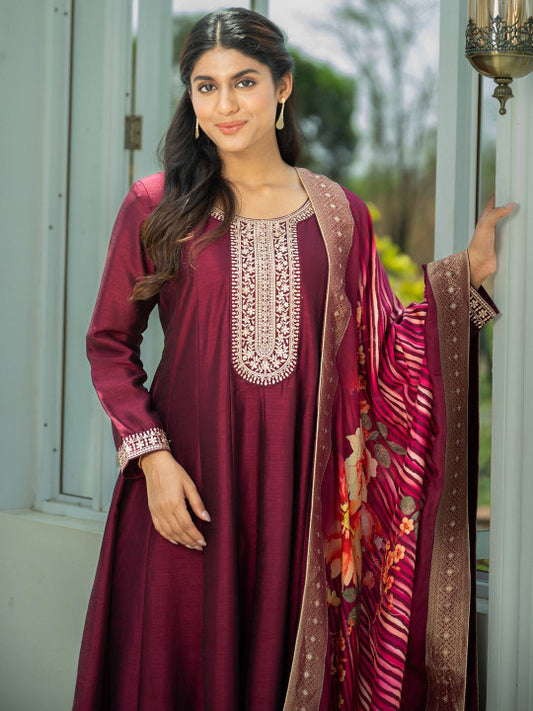 Indo Era Ethnic Motifs Embroidered Sequinned Kurta With Trousers & Dupatta