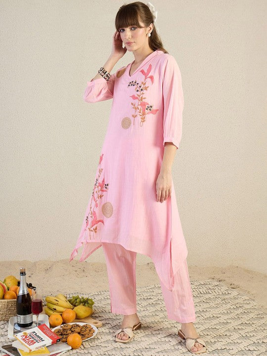 Indo Era Printed Pure Cotton Shirt Collar Top With Trousers Co-Ords
