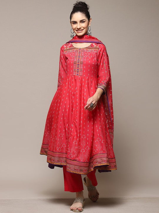 Biba Ethnic Motifs Printed Kurta & Palazzos With Dupatta
