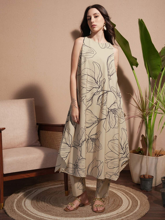 Women Beige Floral Co-ord (Set of 2)