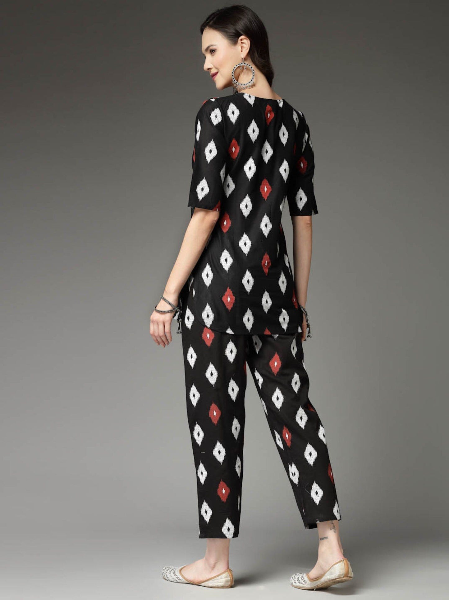 Womens Ikat Print Cotton Top with Pant (Set of 2)