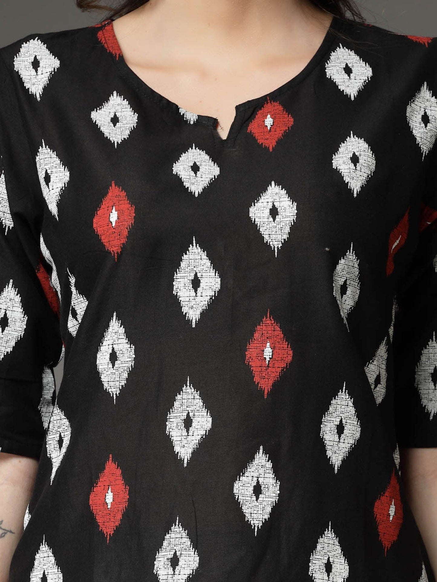 Womens Ikat Print Cotton Top with Pant (Set of 2)