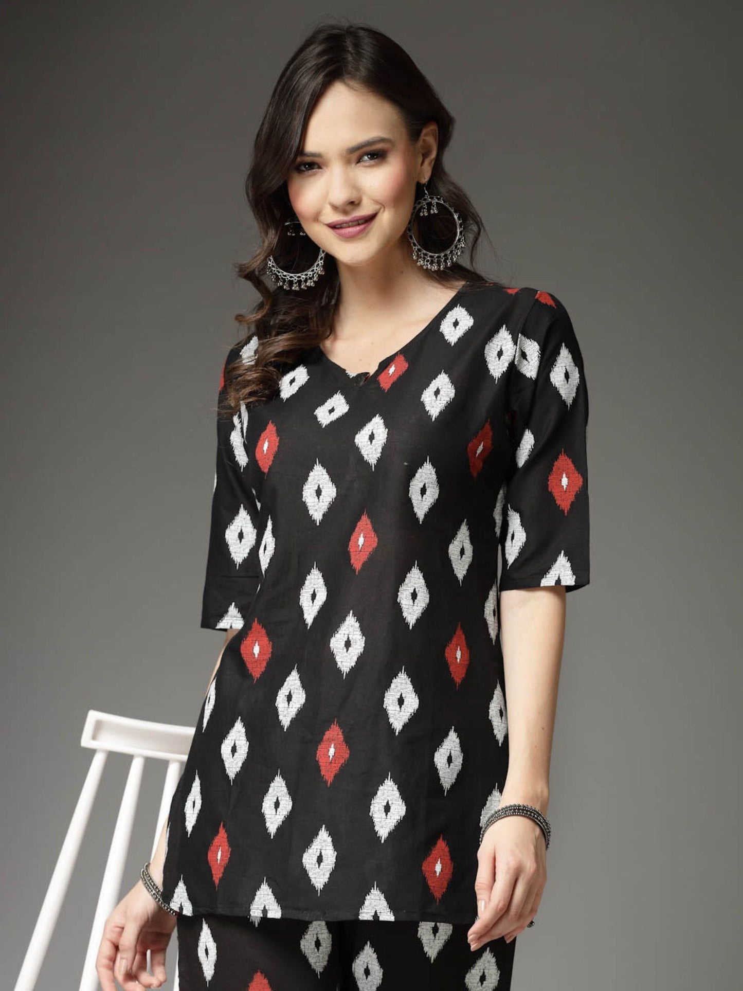 Womens Ikat Print Cotton Top with Pant (Set of 2)