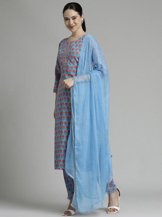 Jaipur Kurti Floral Printed Pure Cotton Suit Set