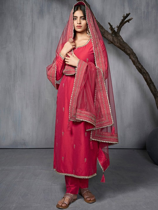 Inddus Ethnic Motifs Embroidered Zari Regular Pure Silk Kurta