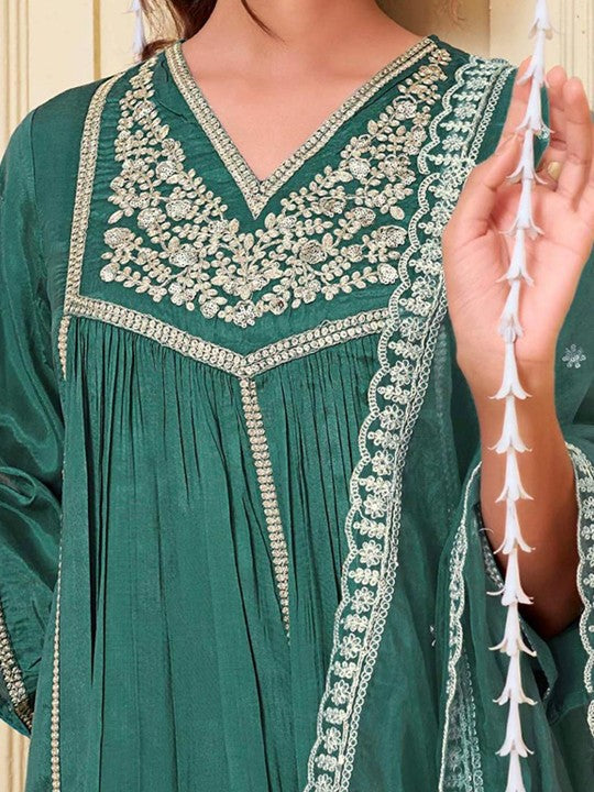 BulBul Women Floral Embroidered Regular Thread Work A-Line Kurta