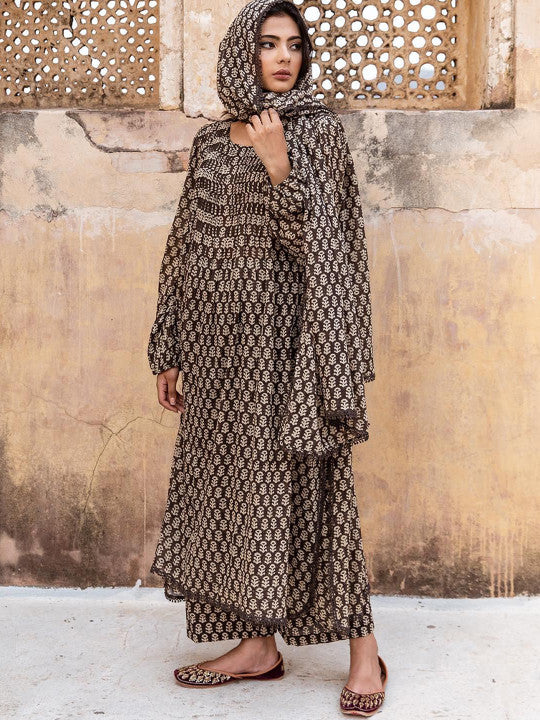 GoSriKi Women Ethnic Motifs Printed A-Line Kurta with Palazzo & Dupatta