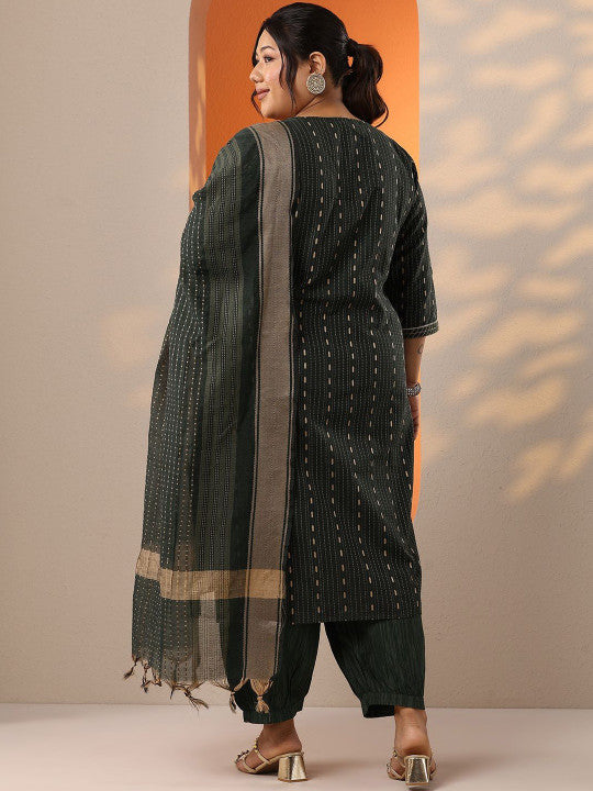 EXTRA LOVE BY LIBAS Women Plus Size Ethnic Motifs Regular Kurta & Salwar With Dupatta