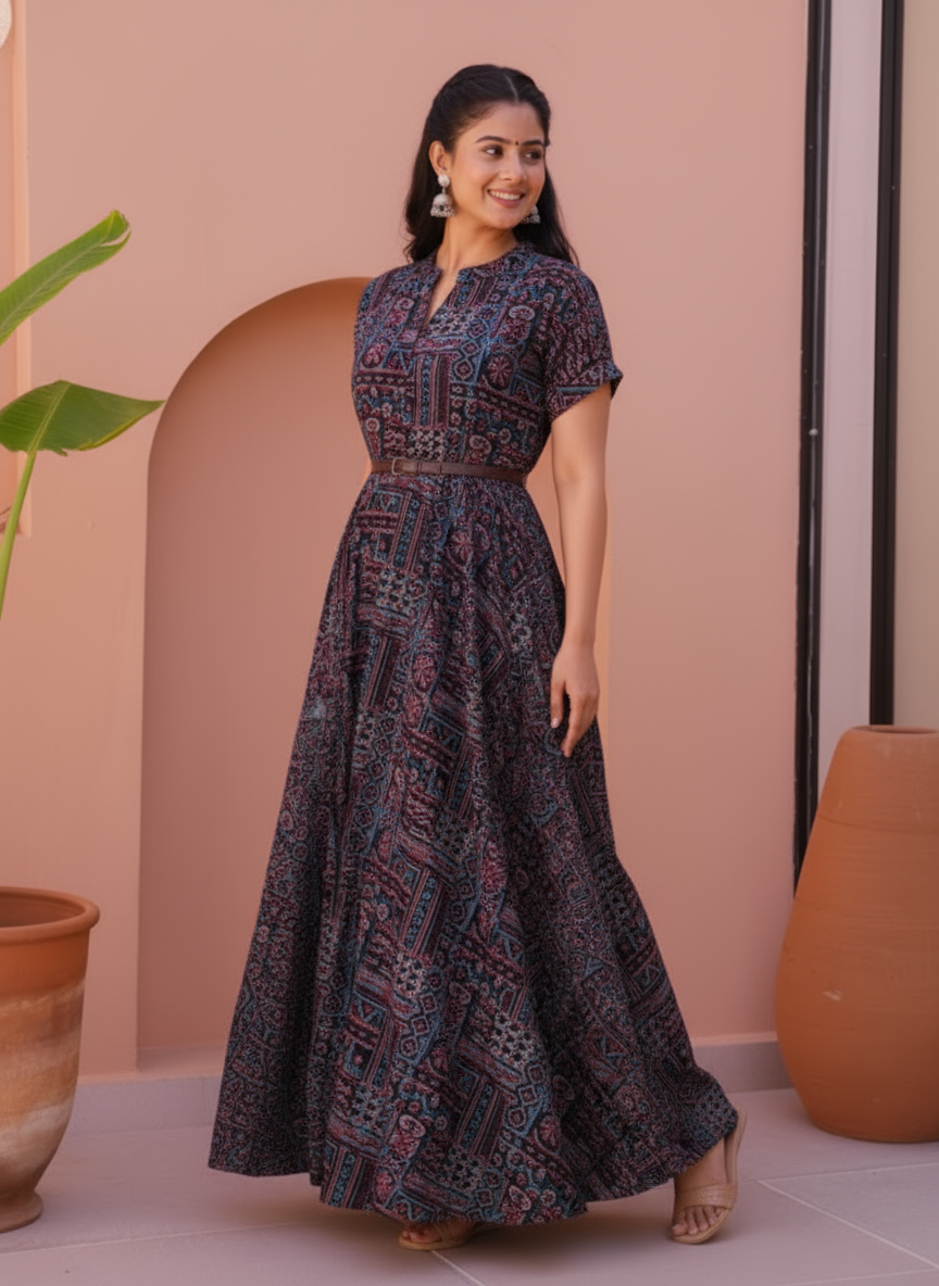 Viscose Patchwork A-line Black Dress