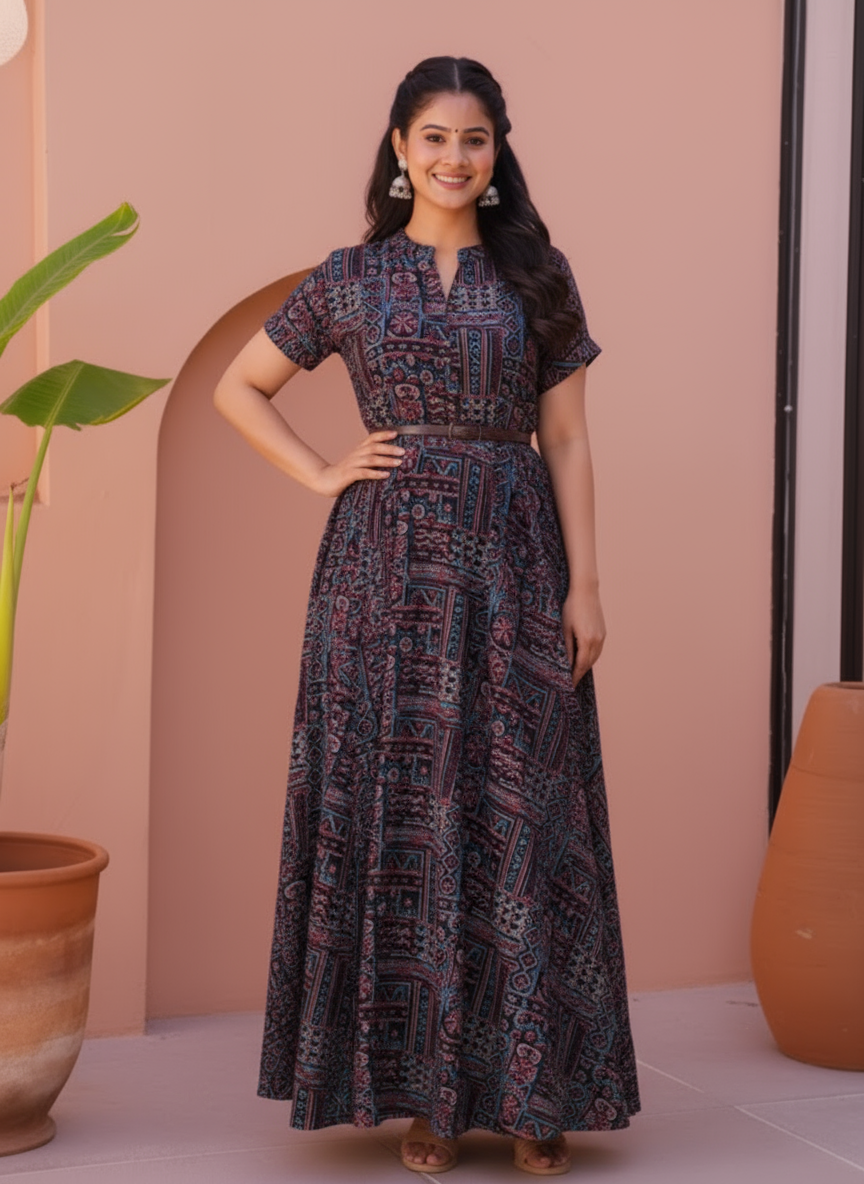 Viscose Patchwork A-line Black Dress