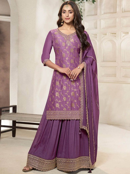 Floral Woven Design Notch Neck Pure Silk Straight Kurta