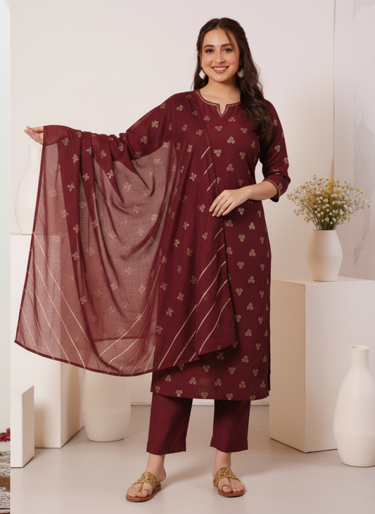 Embroidered Cotton SIlk A-line Kurta