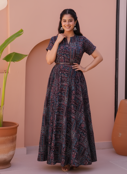 Viscose Patchwork A-line Black Dress