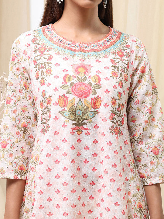 Biba Women Floral Printed Regular Pure Cotton Kurta with Palazzos & With Dupatta