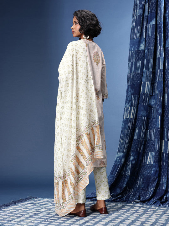 Taavi Bagru Floral Printed Pure Cotton Kurta with Trousers & Dupatta