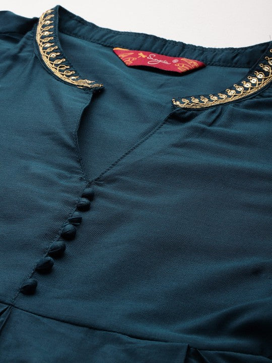 Panelled Sequinned Kurta with Trousers & Dupatta