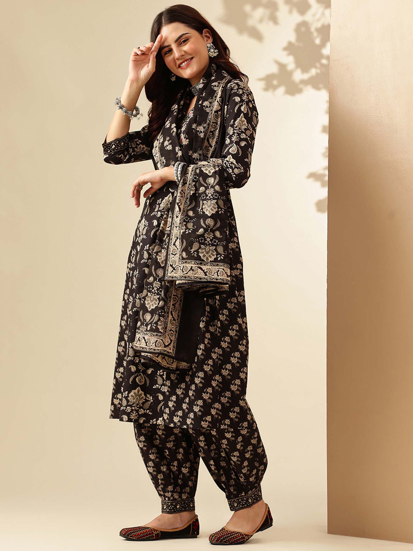 Floral Embroidered A-Line Pure Cotton Kurta and Salwar and Dupatta (Set of 3)