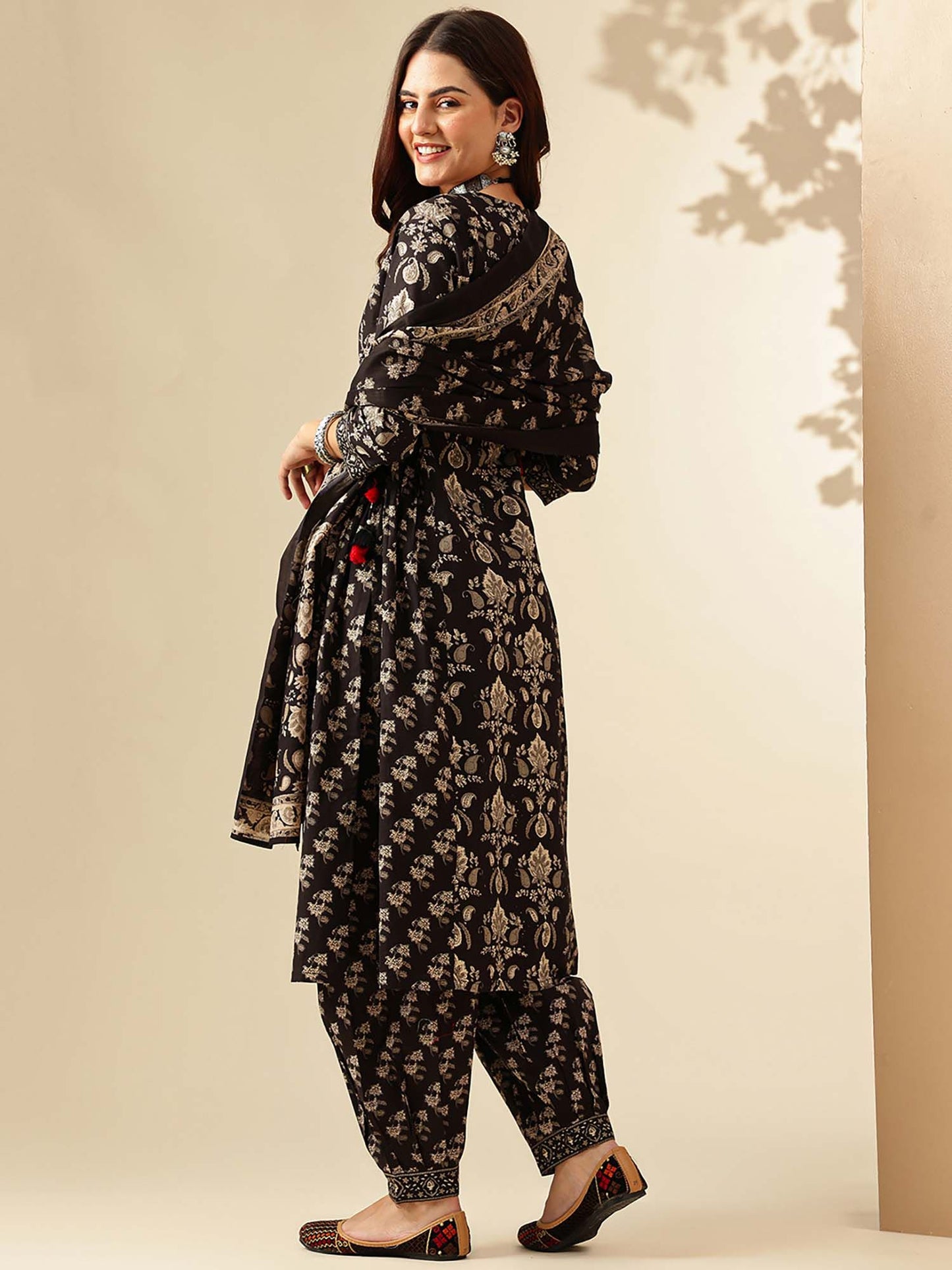 Floral Embroidered A-Line Pure Cotton Kurta and Salwar and Dupatta (Set of 3)