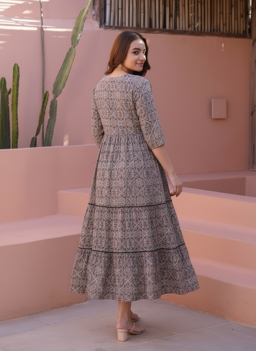 Viscose Jaal Gathered Maroon Dress