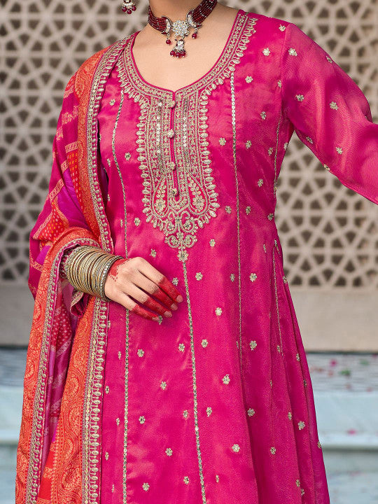 Indo Era Ethnic Motifs Embroidered Sequinned Anarkali Kurta with Trouser & Dupatta