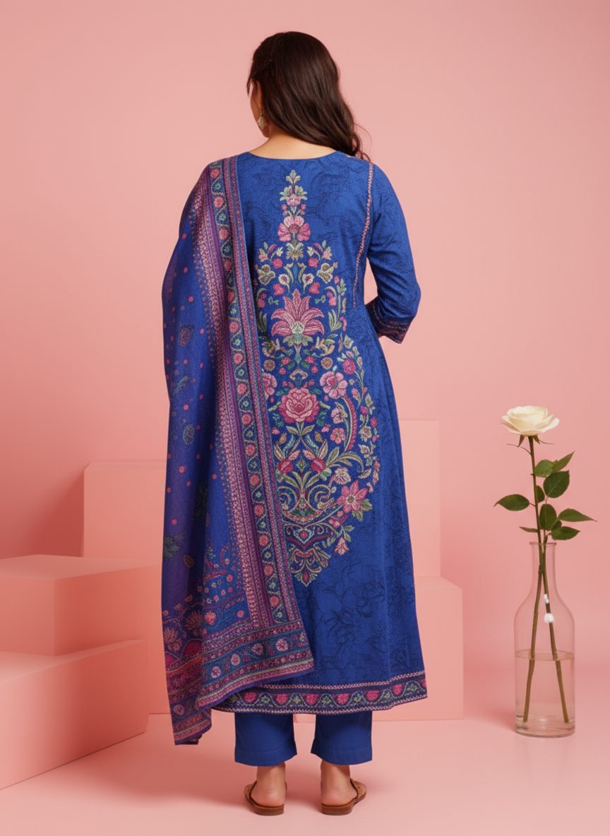 Embroidered Roman silk Flared Kurta