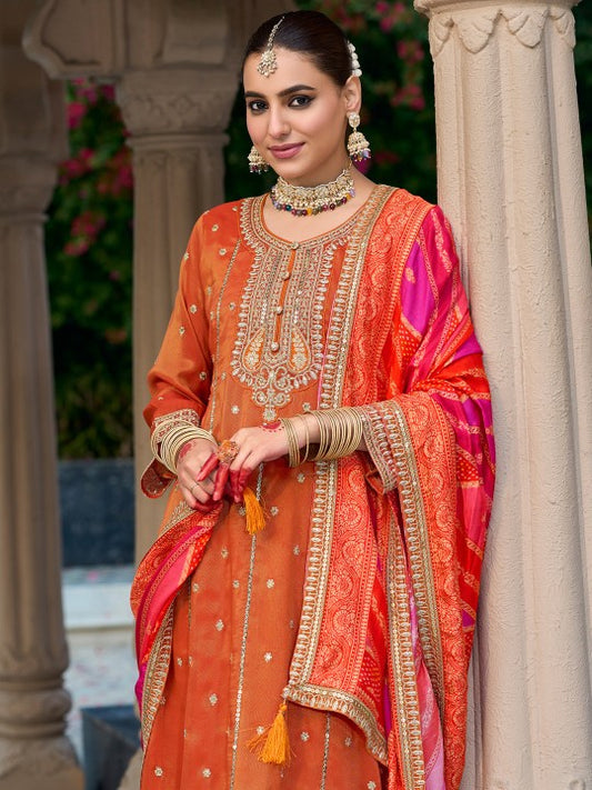 Indo Era Ethnic Motifs Embroidered Sequinned Anarkali Kurta with Trouser & Dupatta
