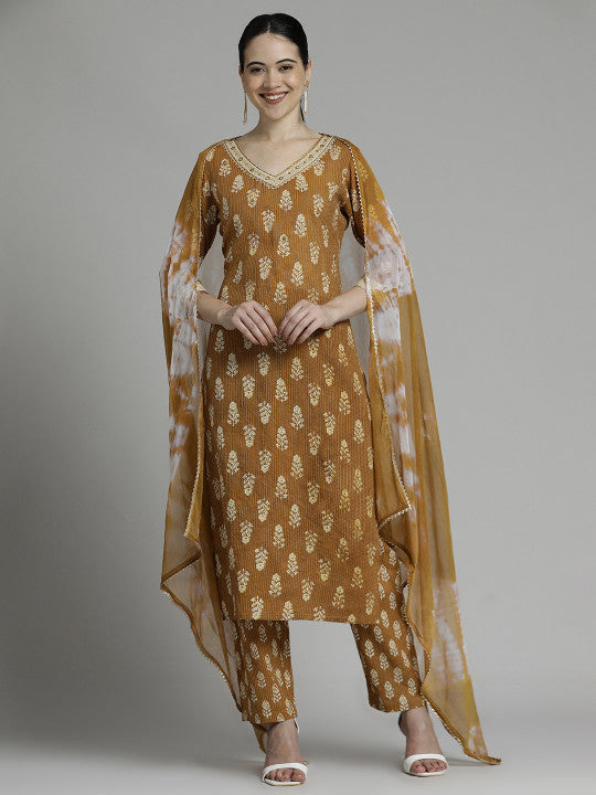 Jaipur Kurti Ethnic Motif Printed Pure Cotton Suit Set