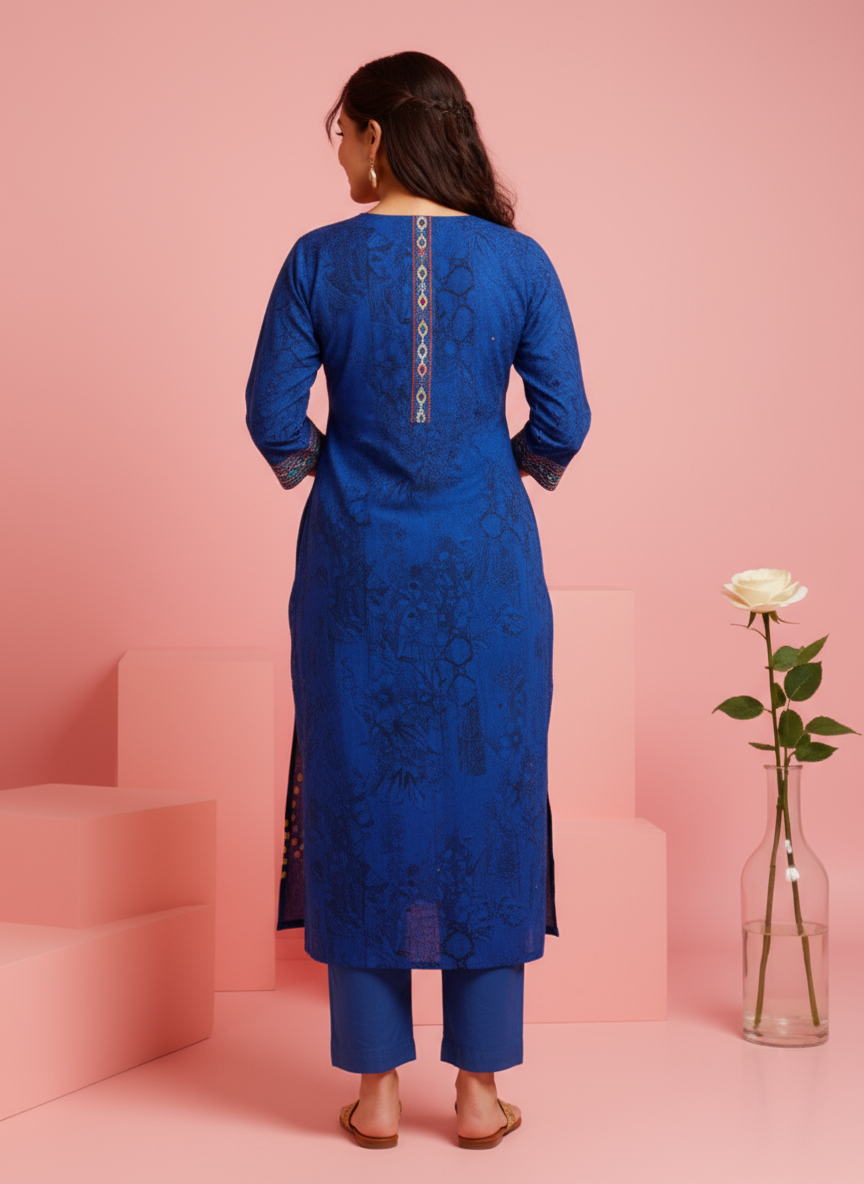 Embroidered Roman silk Flared Kurta