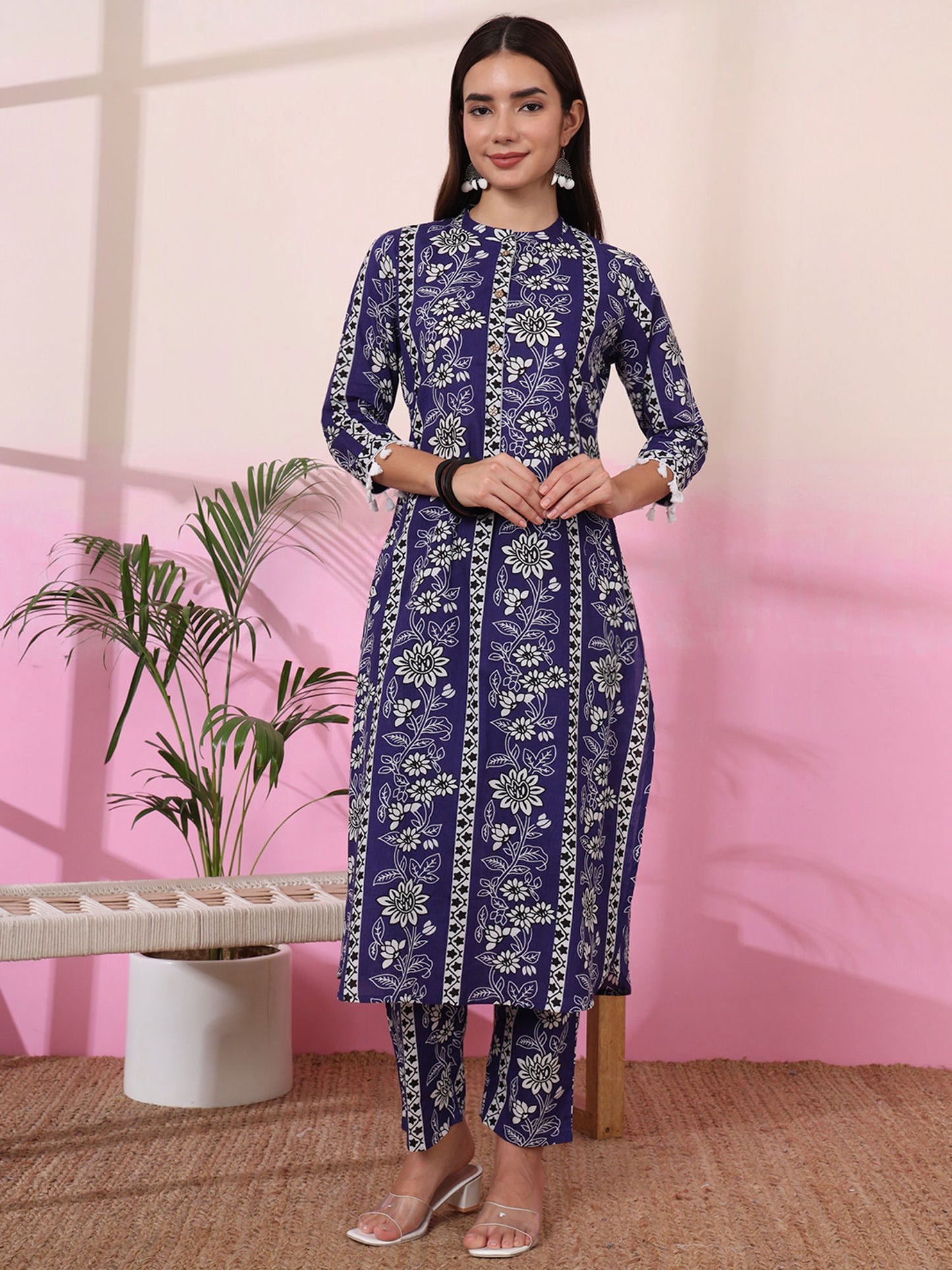Womens Floral Straight Blue Co-Ord (Set of 2)