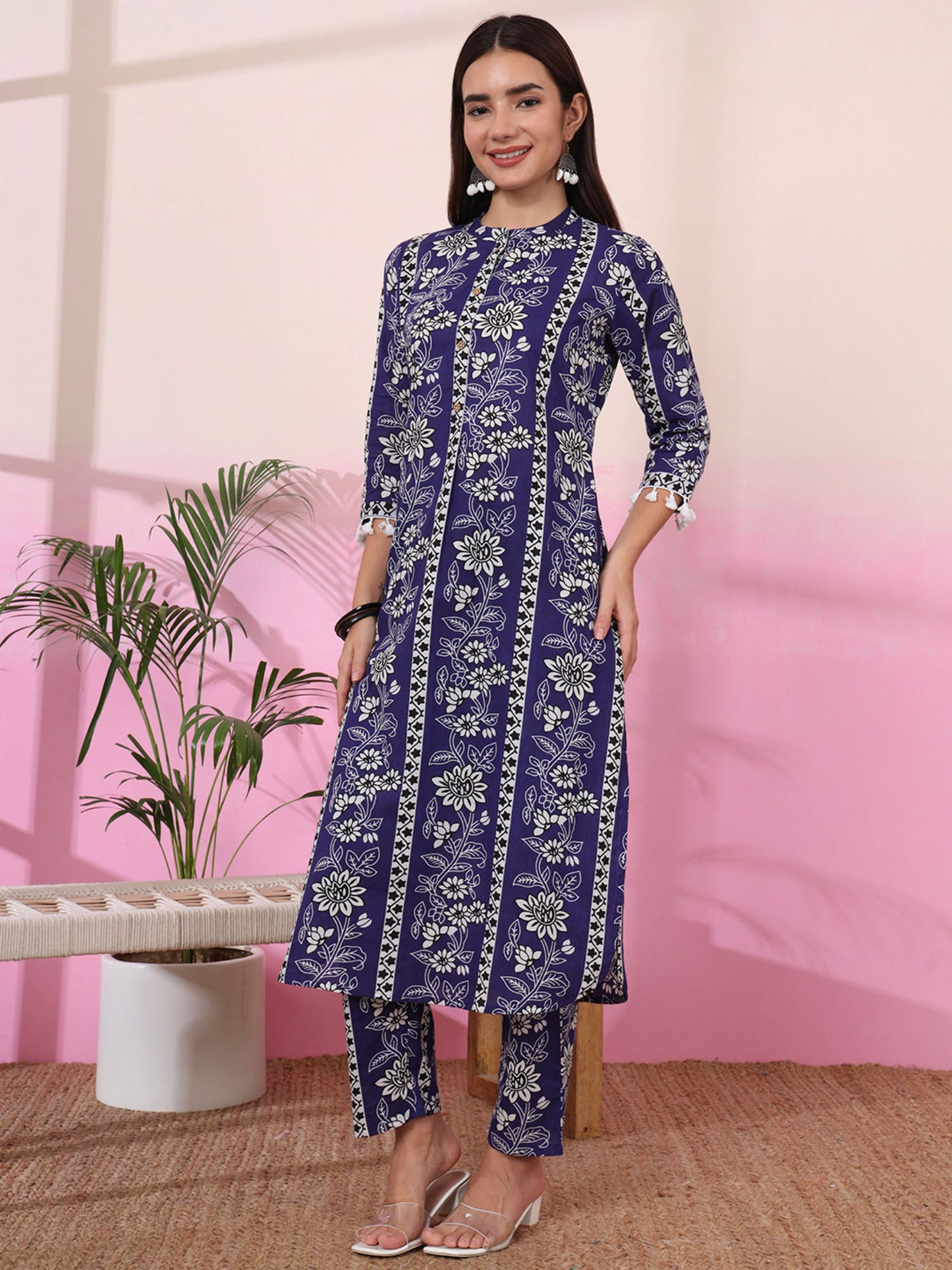 Womens Floral Straight Blue Co-Ord (Set of 2)