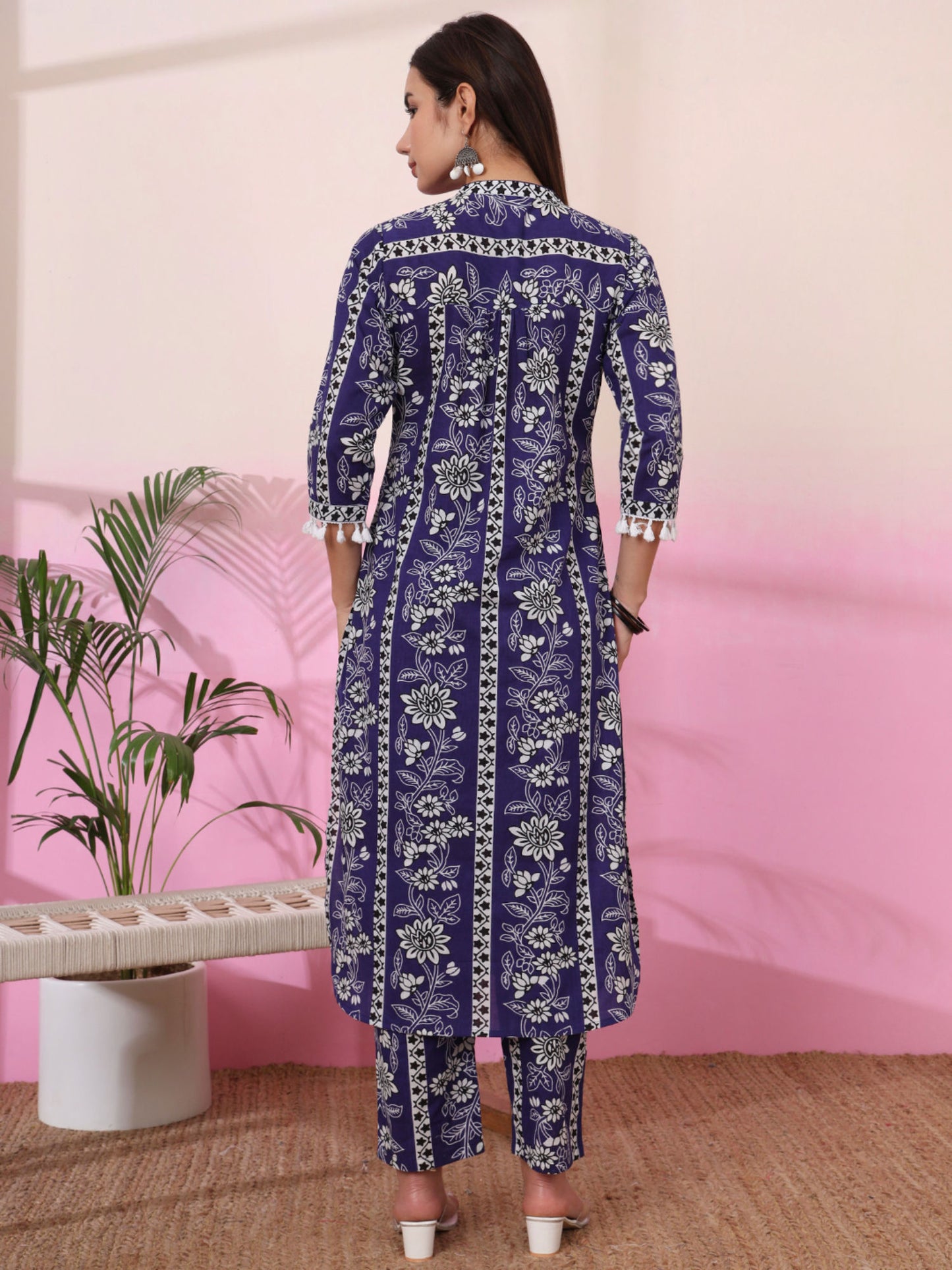 Womens Floral Straight Blue Co-Ord (Set of 2)