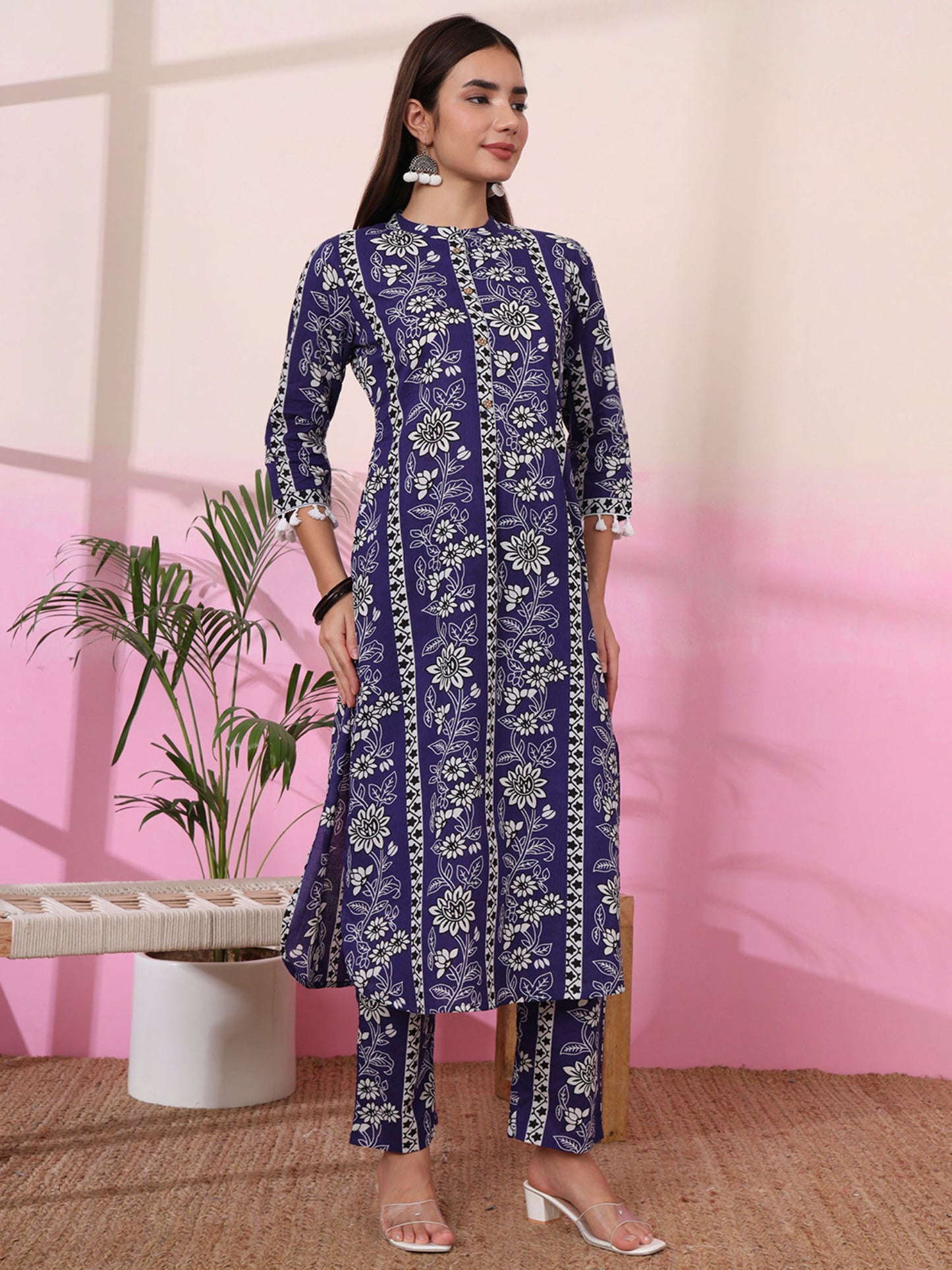 Womens Floral Straight Blue Co-Ord (Set of 2)