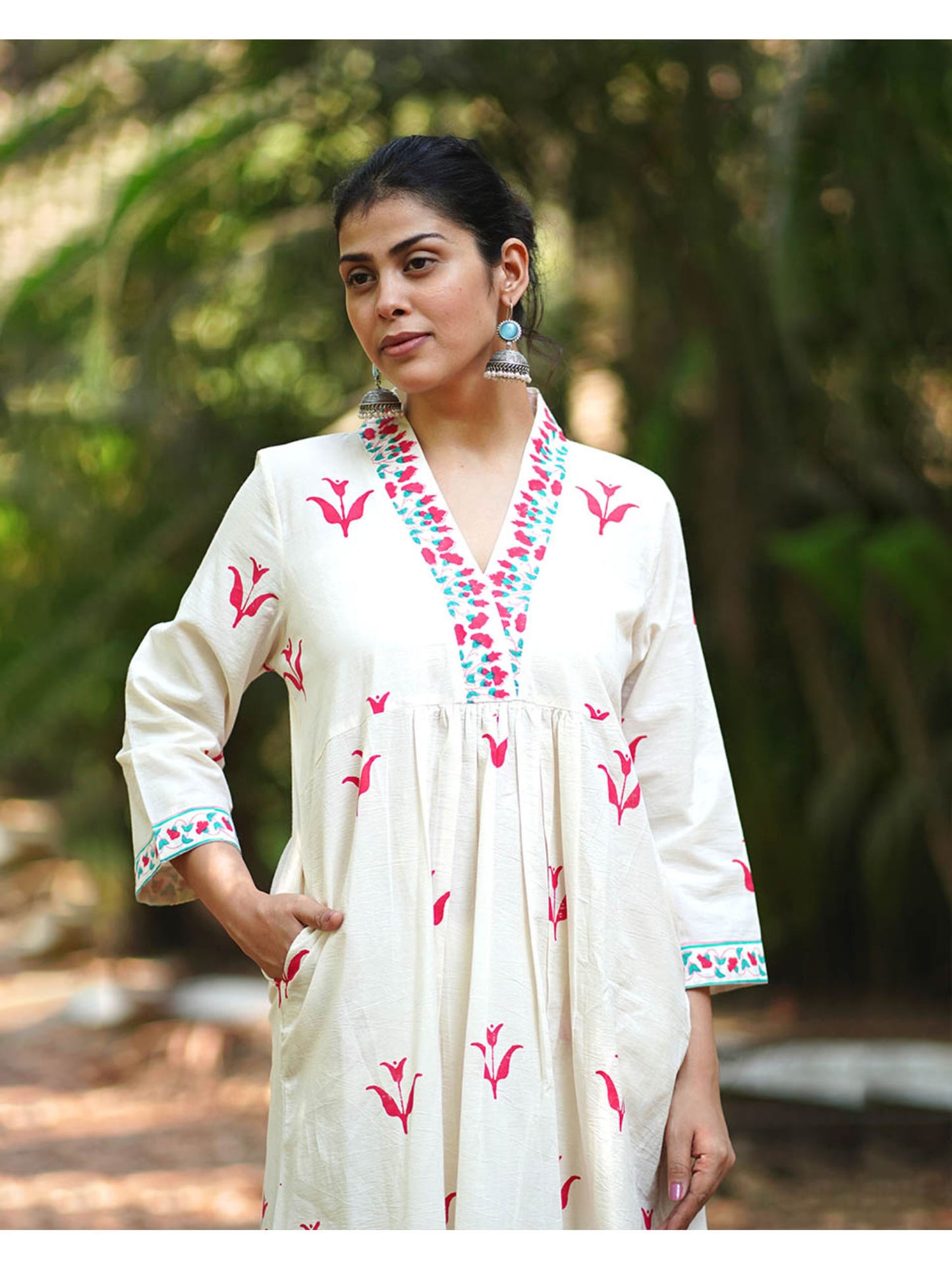 Womens Printed A-Line Cream Co-Ord (Set of 2)