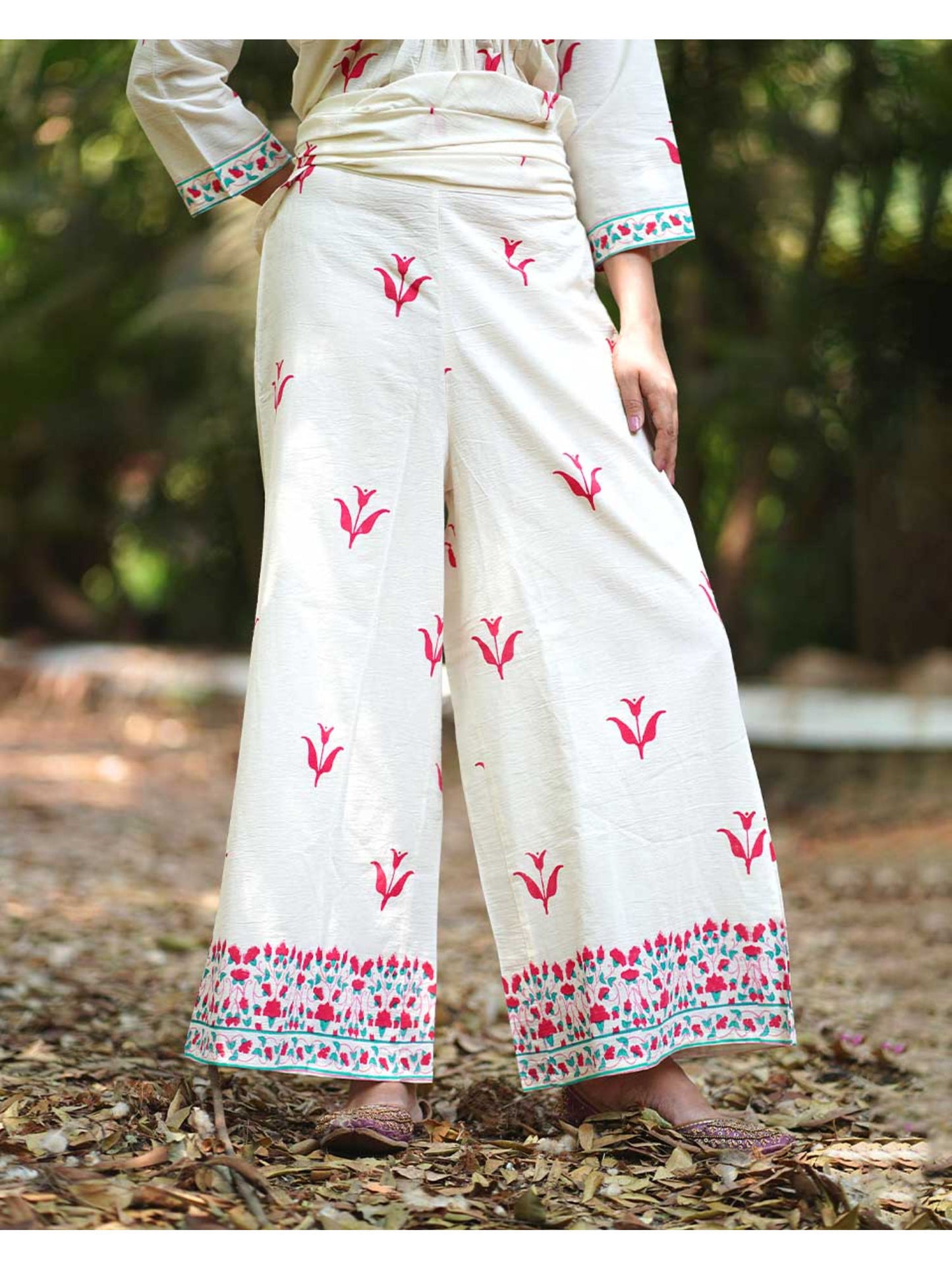 Womens Printed A-Line Cream Co-Ord (Set of 2)