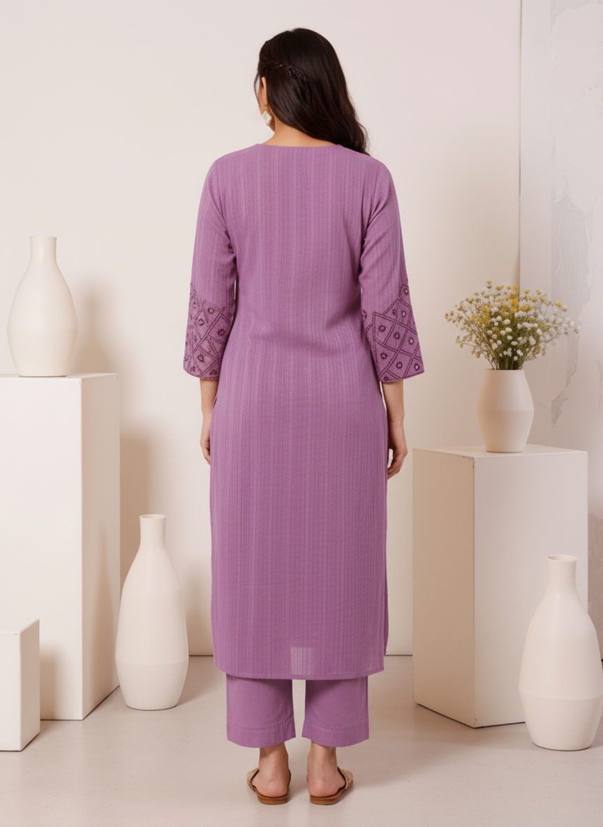 Embroidered Roman silk Flared Kurta