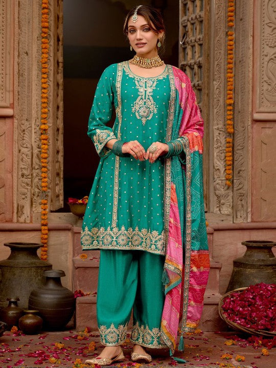 Indo Era Floral Embroidered Panelled Zari A-Line Kurta